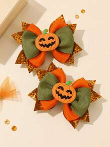 2pcs Thanksgiving Turkey Bow Hair Clips,Multicolor Glitter Ribbon Alligator Clips,Cute Autumn Hair Accessories Gift For Girl Kid Party Holiday Wear No Card - Multicolor - View 4