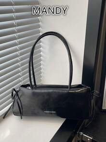 Tas Bahu Kecil Wanita yang Mengkilap, Modis, dan Serbaguna dengan Pita, Ringan, Minimalis, Warna Polos, Tas Ketiak dengan Detail Kerut, Cocok untuk Penggunaan Sehari-hari, Kasual, Perjalanan, Kerja, Liburan, dan Pelajar - Hitam - View 2