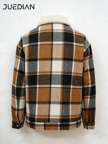 1pc Yellow Plaid Lapel Men's Jacket, Autumn/Winter Men's Outerwear, Vintage Old Money Style, Soft Fur Collar Patchwork Plaid Design, Machine Washable, Daily Commute, Vacation Style, Gentleman Elegant Men's Top - Yellow - View 7