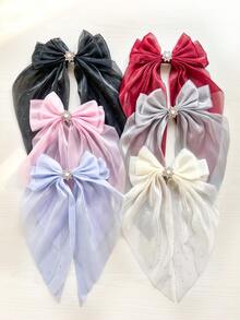 1/3/6pcs/Set Rhinestone Mesh Bow Hair Clips Set, Sweet Hair Accessories - Suitable For Girls And Women, Applicable For Daily Wear And Vacation - Multicolor - View 7