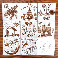 [Christmas Stencil Set] 12pcs Christmas Stencil Set, For Handmade Crafts, Reusable Wooden Templates, Suitable For Painting, Wall Art, Graffiti, Holiday Creative Decoration, Plastic Stencils, Suitable For Holiday Handmade Crafts - Y - View 4