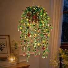 6pcs DIY Beaded Plant Set, Green Glass Beads Moss Iron Wire Group, Handmade Hanging Pot Plant Decor Home Decoration Craft Materials - A - View 9