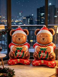 2pcs Oversized Christmas Bear Shaped Inflatable Balloons With "Merry Christmas" Print; Perfect For Christmas, New Year, Garden Display, Storefront Display, Home Party, Shop Decoration And Holiday Photo Props - A - View 4