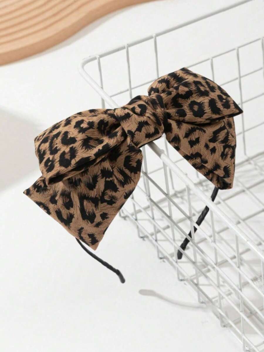 1pc Girls' Cute Elegant Leopard Print Bow Headband Suitable For Daily Wear - Multicolor - View 1