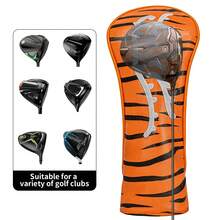 1Pc Orange Tiger Stripe Embroidered Wood Headcover, Pu Club Protective Cover For Driver Fairway Hybrid - Multicolor - View 3