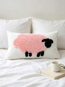 1pc Cute Sheep Flocked Rectangular Throw Pillow Cover, Cartoon Animal Fabric Cushion Case, Living Room Bedroom Sofa Decorative Pillowcase Without Pillow Insert - Pink - View 11