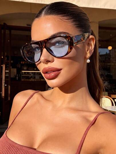 1 Pair Women's Leopard Print Luxury Aviator Fashion Glasses, Suitable For Daily Wear, Back To School, Vacation Travel, Summer Beach Outfits And More