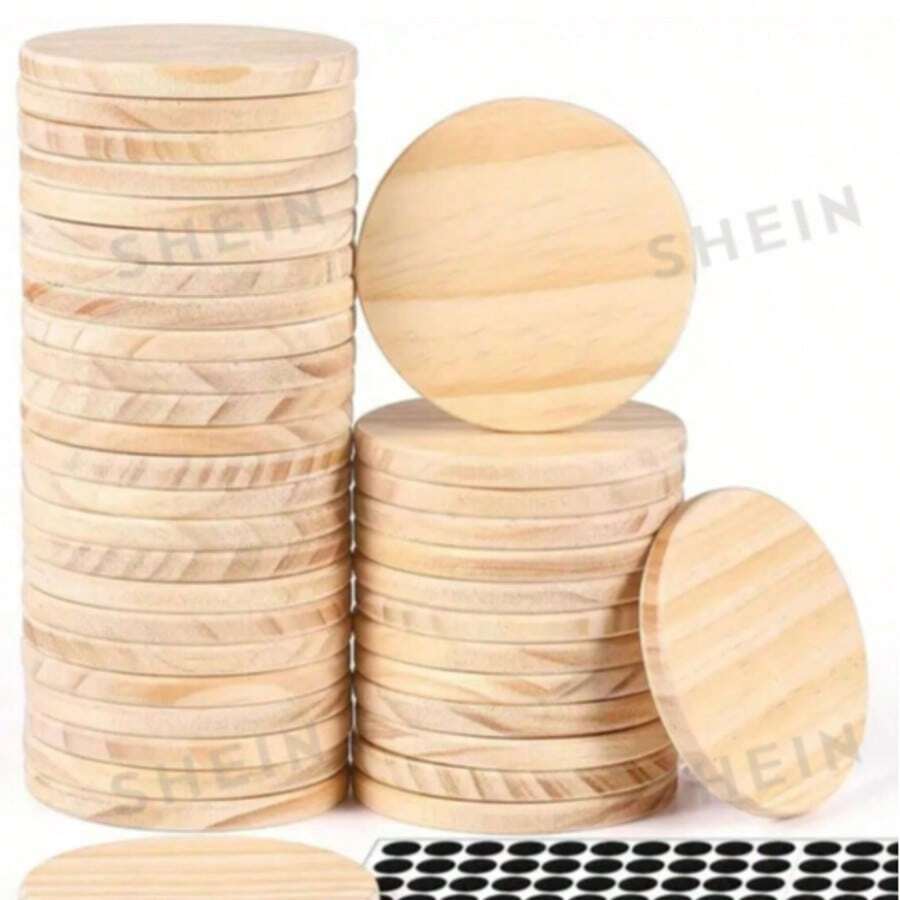 10 Pcs 4 Inch Round Wooden Coasters With Non-Slip Silicone Bottom, For DIY Crafts, Painting, And Engraving - Perfect For Home Decor - A - View 1