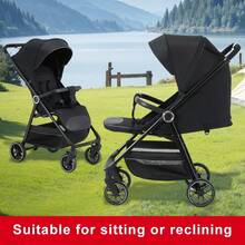 Lightweight Baby Stroller, FoldableStroller, Extended Sun Canopy ,Adjustable Backrest, Breathable Mesh, Easy To Carry, Suitable For Travel - Black - View 2