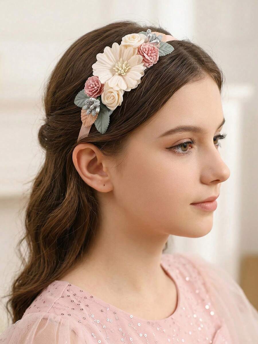 1pc Girls Mori Style Fabric Floral Headband, Versatile Atmosphere Head Hoop For Daily Decoration - Multicolor - View 1