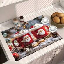 1PC Red Christmas Coffee Cup Print Diatomite Absorbent Welcome Mat, Non‑Slip Small Floor Rug, Christmas Decor Mat For Stovetop Coffee Machine Water Bar Counter, Indoor Outdoor Front Door Kitchen Home Decor - Multicolor - View 4