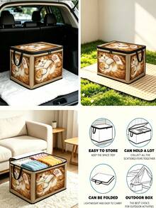 Zippered Storage Box With A Cat Pattern; Features Handles And A Foldable Design. Suitable For Home Organization-Ideal For Storing Clothes, Miscellaneous Items, Cosmetics, Books, And More. Includes A Dust-Proof Lid; Makes A Great Christmas Gift. - Multicolor - View 8