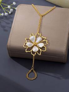 1pc Double Layer Gold Oil Drip Enamel Hollow Floral Toe Ring Foot Chain, Elegant Elegant Sexy Jewelry Suitable For Vacation And Party - Orange - View 6