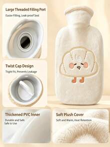 Cute Plush Cover Hot Water Bottle, Removable Washable Sleeve, Thick Explosion‑Proof Rubber Hand Warmer, Reusable Fill‑In Water Heating Bag For Students, Daily Indoor Hand & Body Warm Accessory - Multi-color - View 6