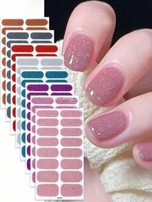 4PCS Nail Stickers, Pink Glitter Self-Adhesive Gel Nail Wraps, Suitable For Women Home DIY Nail Art Supplies - Multicolor - View 1