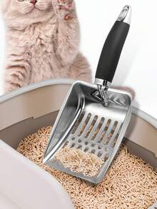 1pc Stainless Steel Long Handle Cat Litter Scoop, Efficient Sifting Design, Pet Cleaning Accessory, Hollow Mesh Quick Filtration Cat Litter Scoop With Non-Slip Handle - Multicolor - View 5