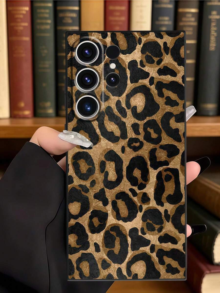 1pc TPU Classic Leopard Print Phone Case For Android Devices, Brown & Black Animal Pattern Aesthetic Protective Cover, Fashionable Anti-Drop Shockproof Shell For Girls, Compatible With Samsung, Series Phones - Black - View 1