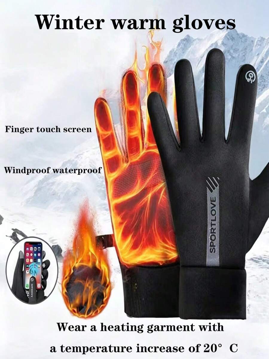 Warm Gloves For Men And Women, Autumn/Winter, Thermal Lined, Anti-Slip, Windproof, Touchscreen Compatible, Waterproof, Driving Gloves - Multicolor - View 1