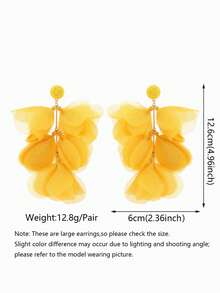 Bold Bohemian Style Yellow Chiffon Handmade Multi-Layer Petal Tassel Earrings, Suitable For Tropical Beach, Pool Party, Resort Wear - Yellow - View 3