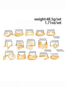 1 Set 15pcs Fashion Sweet Cool Style Sunflower Faux Pearl Metallic Glossy Water Drop Stackable Ring Set Suitable For Women Daily Wear, Vacation, Party - Gold - View 7