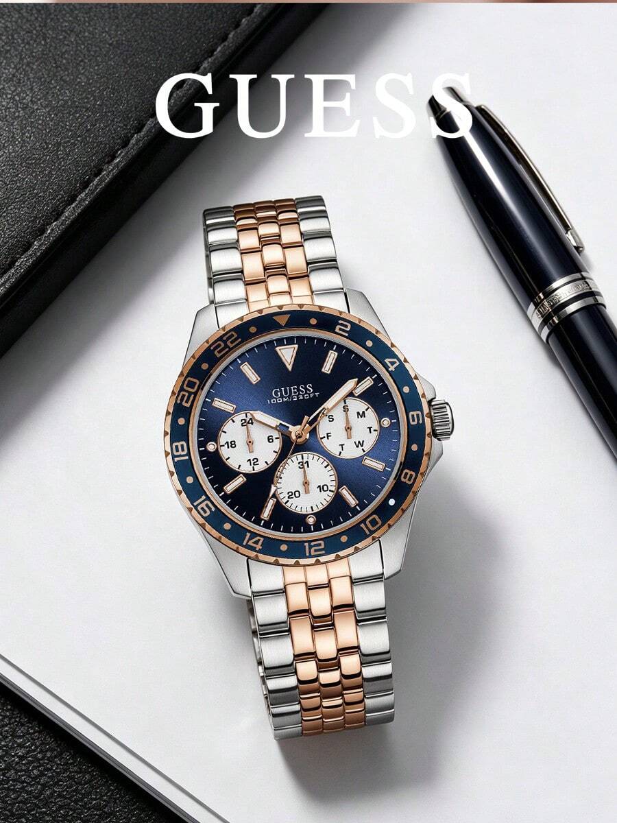 GUESS W1107G3 Premium Men Gift Watch, 10ATM Water Resistant, Multi‑Function Day‑Date Display Two‑Tone Stainless Steel Wristwatch - W1107G3 - View 1