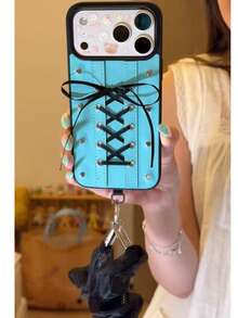 Black Frame Green Background Leather Texture Bow Ribbon Phone Case Compatible With Apple 17 Pro Max, 16 Pro, Original Minimalist 15, Ins Style Korean Japanese 14, Elegant Niche Luxury Anti-Drop Protective Shell 18 - Mint Green - View 6