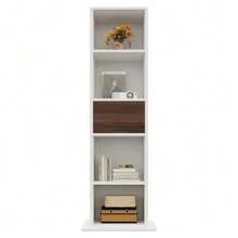 45*45*168 Cm Rotating Display Cabinet With Full-Length Mirror, Open Shelves, Drawer With Guide Rail, Freestanding Mirror Cabinet, Storage Cabinet In White - 1PC - View 1