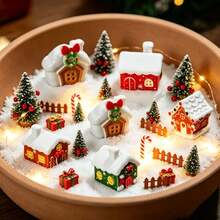 6pcs Miniature Christmas House Model Decor Set - Resin Mini Snow House Accessories, Suitable For Desktop Potted Plants, Terrariums, Home Decoration & Party Arrangement, Also Can Be Used As Halloween Gift. - A - View 10