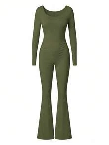 Parara Umstands-Jumpsuit mit langen Ärmeln, schmale Passform, bequem, lässig, für alle Jahreszeiten, modische Unterwäsche, sportlich-lässiger Stil, für Nachtdates, Alltag, Zuhause, Halloween-Outfit, Sommer-Umstands-Jumpsuits, Festival-Outfits für Frauen - Dunkelgrün - Übersicht 5