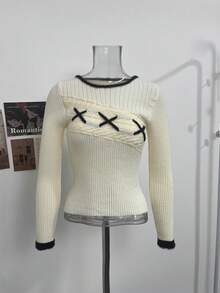 Korean Style Vintage Design Slim Fit Flattering Inner Layer Sweater Women's Autumn Casual Knit Base Top - Apricot - View 6