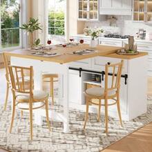 360° Swivel Kitchen Island With Barn-Style Sliding Doors 120–197 Cm, 2 Drawers And Adjustable Shelves, White - White - View 3