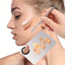 2pcs Portable Makeup Brush Set With Flat Head Soft Bristles, Seamless Ultra-Thin Foundation Brush, Contour Brush, Powder Brush, Liquid Brush, Acrylic Mixing Palette With Round Hole, Foundation Mixing And Application 2-In-1 Makeup Tool For Beginners - White - View 3
