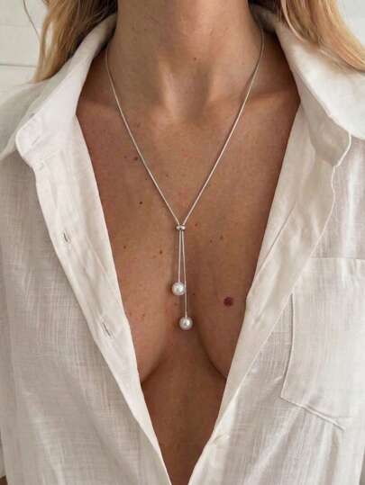1pc Minimalist Elegant Faux Pearl Pendant Necklace, Suitable For Parties, Gatherings, Gifts, And Daily Wear