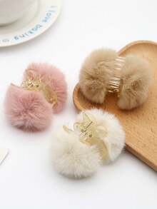 Autumn/Winter Cute Fluffy Hair Clips Small Claw Clips Bangs Clips Plush Hair Accessories Rabbit Fur Cherry Hair Clips - Multicolor - View 2