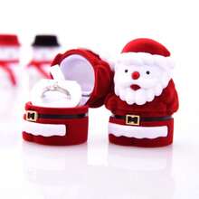 Cute Christmas Themed Jewelry Box, Velvet Ring Earring Storage Box, Festive Santa Snowman Xmas Tree Shaped Gift Box For Proposal Engagement Holiday Gift Giving - Multicolor - View 5