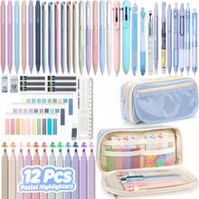Set Alat Tulis Siswa Morandi 59 Buah dengan Kotak Pensil, Pulpen Warna Pink 7 Warna, 13 Stabilo Warna Macaron, Pulpen Netral, Pensil Mekanik, Perlengkapan Sekolah Penting untuk Mahasiswa - Skema warna Morandi - View 2