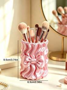 Cute Bow Satin Makeup Brush Holder, Pleated Silky Cosmetic Storage Cup, Decorative Desktop Storage Container Suitable For Vanity, Girls Makeup Accessories - Multicolor - View 12