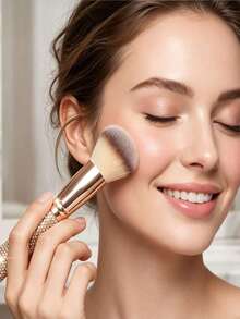 1pc Rhinestone Handle Makeup Brush, Rose Gold Metal Ferrule, Soft Fluffy Bristles, Shiny Makeup Tool, Suitable For Foundation, Blush, Contour, Highlighter, Base Makeup, Ideal For Daily Makeup, Travel And Gifting - Multicolor - View 3
