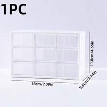 1pc Multi-Purpose Mini Storage Cabinet, 6-Grid & 9-Grid Transparent Drawer Organizer Box, Watch, Jewelry, Hair Clips, Hair Ties, Claw Clips Organizer, Multi-Function Storage Box - White - View 7
