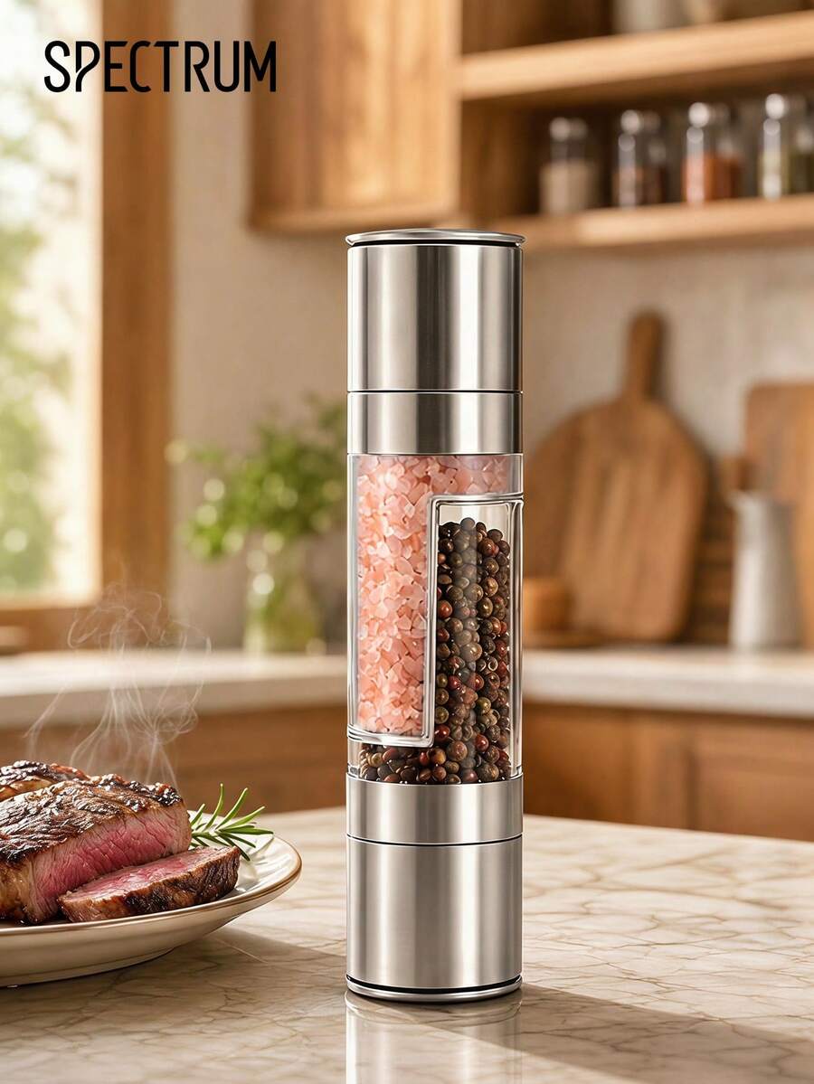 Double-Ended Pepper Grinder With Coarse/Fine Adjustment-Stainless Steel Manual Kitchen Seasoning Shaker, Perfect For Picnics And Steak-A Great Kitchen Helper - one size fits all - View 1