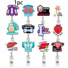 1pc Medical Series Badge, Pill Bottle, Syringe, Blood Bag, Retractable Card Holder, Swivel Alligator Clip, Easy Pull Clasp,School Supplies,Back To School - Multicolor - View 10