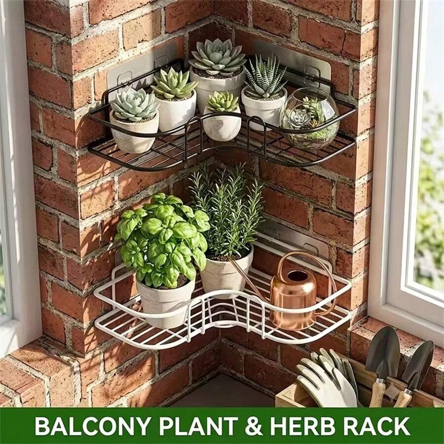 1pc RV Corner Storage Rack, No-Drill Triangle Shelf For Camping Vehicle, Invisible Transparent Adhesive Wall Mount, Travel Trailer Kitchen Guardrail Anti-Fall Iron Mesh Rack - Black/1Pc - View 1