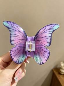 1pc Women's Mori Style Fairy Large Butterfly Hair Claw, Glossy Gradient Wing Design, Elegant Updo Hair Clip For Date And Vacation - Multicolor - View 2