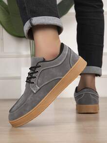 Herr sneakers med låg profil, enfärgad snörningsdesign, rund tå, lämpliga för alla säsonger, pendling, dagligt bruk och outfits - Mörkgrå - Visa 4
