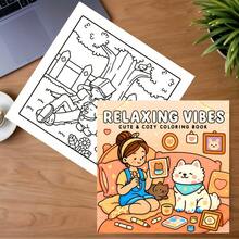 Cozy Moments: Adult And Teen Coloring Book, Depicting Girls, Boys And Pets In Relaxing Leisure Time (Cute And Easy To Color), Single-Sided Printing, Convenient For Coloring, Cute And Simple Design, Suitable For Adults, Teens And Children - Cozy Moments Coloring Book - View 3