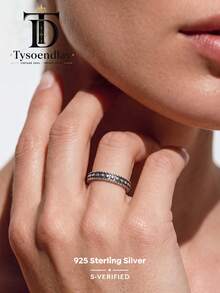 Tysoendlay S925 Sterling Silver Oxidized Studded Band Ring, Vintage Black Dot Texture Minimalist Ring, Retro Punk Gothic Stackable Jewelry For Women Men - Silver - View 3