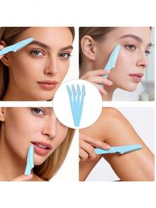 30 PCS Pisau Cukur Aman Multifungsi Wanita dengan Penutup Pelindung Transparan & Mata Pisau Tajam - Cocok untuk Wajah, Bibir, Ketiak, Penghilang Rambut | Pemangkas Mata Pisau Portabel untuk Merapikan Alis, Pencukur Wajah, Alat Kebersihan Pribadi untuk Pemula - Baby Blue - View 3