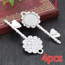 4pcs 20mm Inner Size Key Style Pendant Cabochons Blank Base Setting Bezel Tray DIY Jewelry Making Accessories Findings - Key-shaped - View 5