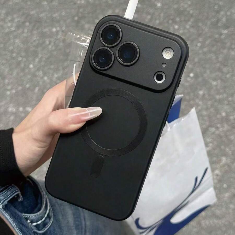 Magnetic Compatible With Iphone 18 Pro Max Cover, Built-In Camera Lens Protector, Slim Thin Soft Silicone Bumper Shockproof Metallic Luster Phone Case,Compatible With IPhone 17 16e 15 14 13 12 11 Pro Plus - Black - View 1