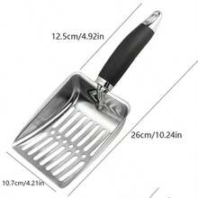 1pc Stainless Steel Long Handle Cat Litter Scoop, Efficient Sifting Design, Pet Cleaning Accessory, Hollow Mesh Quick Filtration Cat Litter Scoop With Non-Slip Handle - Multicolor - View 2